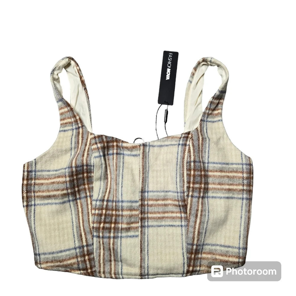 Fashion Nova Fleece Plaid Crop Top